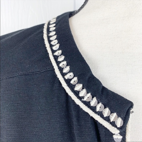 Black Sequin Trim Split Neck Top Size 12 - Picture 4 of 8